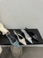 LBSFY  -  Fashion Women Sandals Pointed Toe Summer Dress Shoes Thin Mid Heels Black Beige Blue Silver Belt Buckle Party Sandals Summer 39